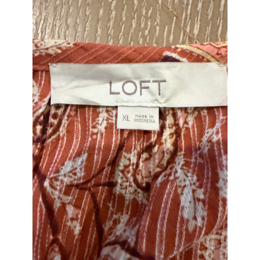 LOFT Bouquet Ruffle Tie Neck Blouse in Auburn Lightweight Women's XL long Sleeve - Picture 6 of 6